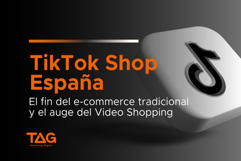 Icono 3D de TikTok sobre fondo oscuro. Texto sobre el fin del e-commerce tradicional y el auge del Video Shopping y comercio social en el mercado español.